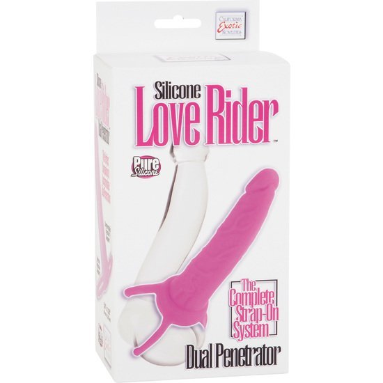 Dildo a doppio penetratore con imbracatura rosa