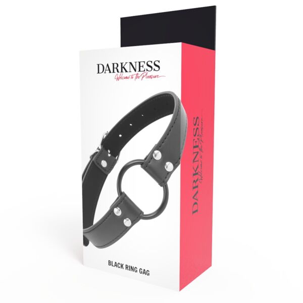 Mordacciasfera Darkness Gag with Ring con anello e cinghie in pelle