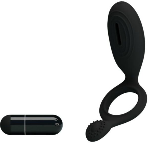 Anello vibrante Pretty Love Ethel nero, con stimolatore clitorideo