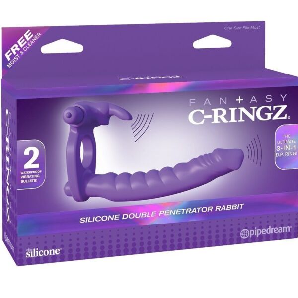 Anello fallico vibrante Fantasy C-Ringz Double Penetrator Rabbit con dildo in silicone e coniglietto