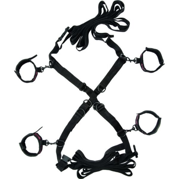 Kit bondage CalExotics Scandal Over the Bed Cross con cinghie e manette in peluche