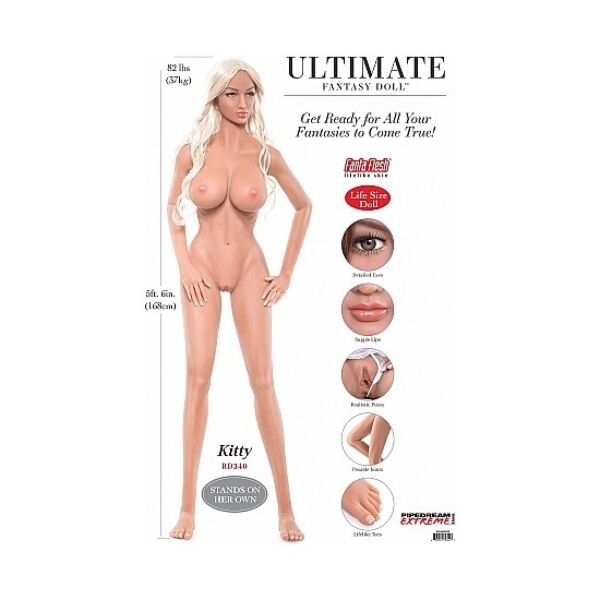 Bambola Pipedream Extreme Toyz Kitty da 168 cm con scheletro articolato