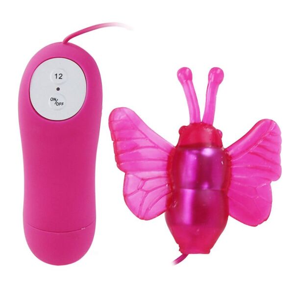 Vibratore a farfalla Baile di colore lilla con antenne e il suo comando con cavo