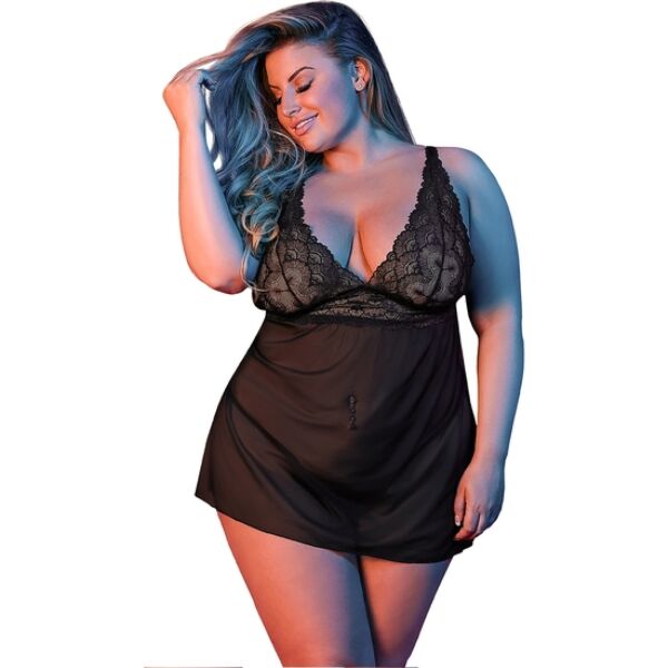 Completo lingerie Magic Silk Baby Doll & G-Set, reggiseno e slip neri