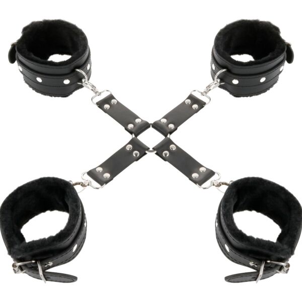 Manette a cinghia Darkness Bondage, con cuciture e anelli a D