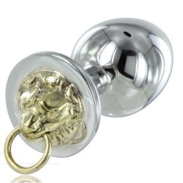 Plug anale Metal Hard Tigre in acciaio lucidato, con la tigre scolpita e l'anello di presa