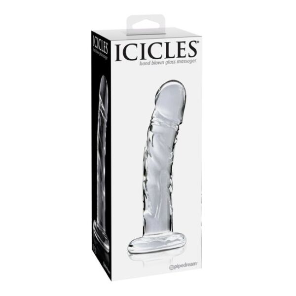Massaggiatore in vetro Pipedream Icicles N. 62, curvo e con base piatta