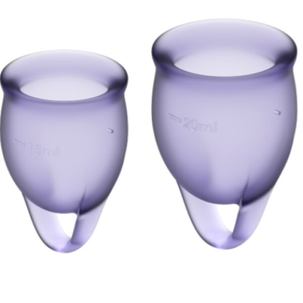 Le due coppette mestruali Satisfyer Feel Confident, da 15 e 20 ml