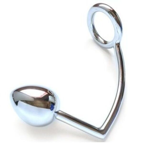 Anello fallico Metal Hard con gancio anale: anello in acciaio con barra e sfera