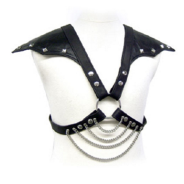 Imbracatura BDSM Leather Body da uomo con cinghie regolabili e catene in metallo