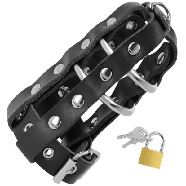 Gabbia di castità Darkness con il suo anello e i suoi cerchi