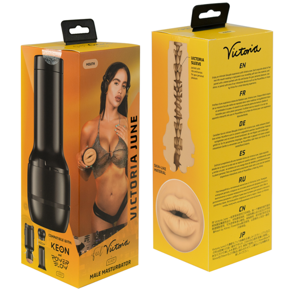 Masturbatore KIIROO Feel Victoria June Mouth a forma di bocca e labbra, nella sua scocca