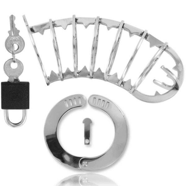 Gabbia di castità Metal Hard 14 cm, a sette anelli, con anello e lucchetto