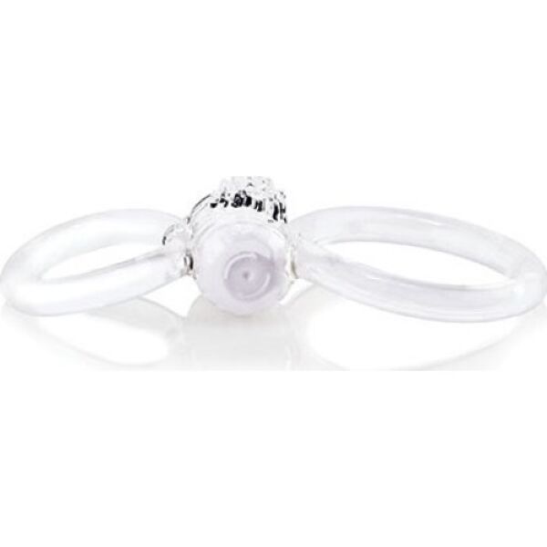 Anello fallico vibrante doppio Screaming O Ofinity Plus Clear, trasparente, con il bullet vibrante tra i due anelli