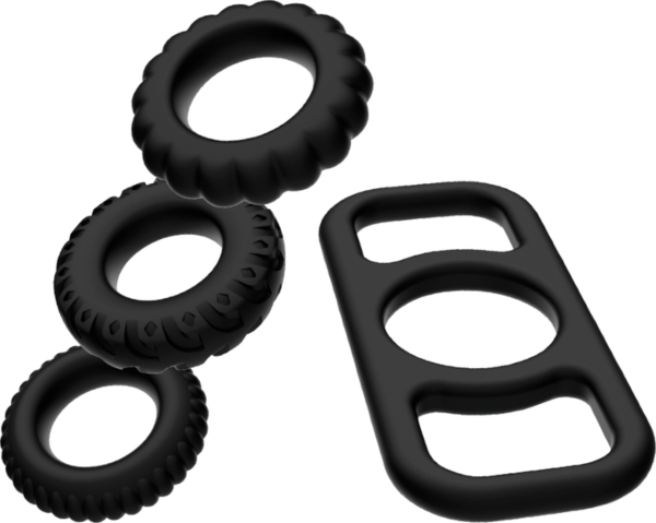 Set di 4 anelli fallici Addicted Toys, in quattro misure e forme