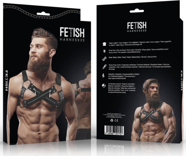 Imbracatura pettorale frontale Bulldog di Fetish Submissive per uomo, in pelle vegana con più cinghie