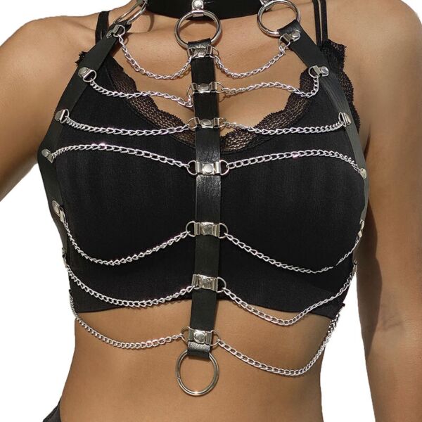 Harness per il petto Subblime con catene, in nero