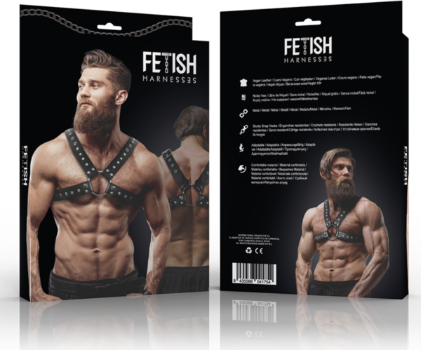 Imbracatura pettorale incrociata Fetish Submissive Attitude in ecopelle vegana, con cinghie incrociate sul torso