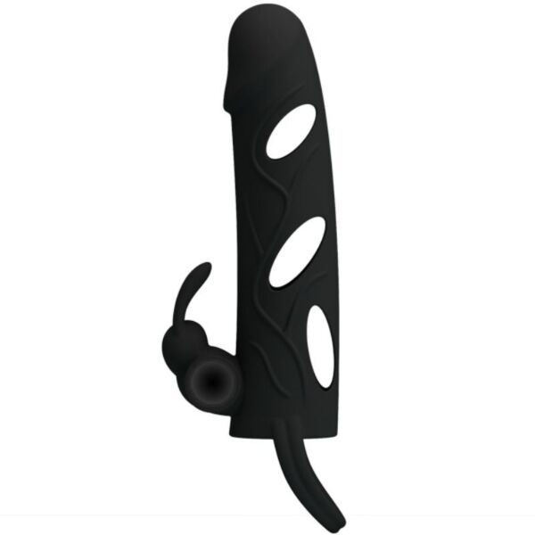 Guaina per pene nera in silicone Pretty Love Male 14 cm con vibrazione