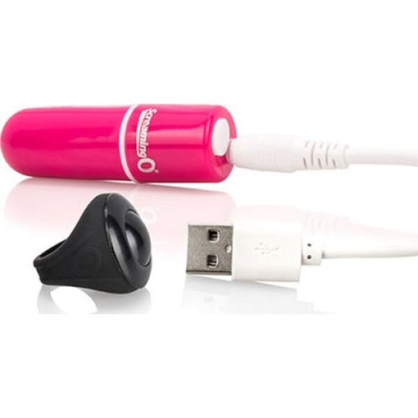 Bullet vibrante Screaming O Charged Vooom Remote rosa con telecomando ad anello