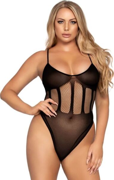 Set Leg Avenue Flawless Bodysuit & Skirt nero: body coprente con rete in vita e gonna a tubino in rete