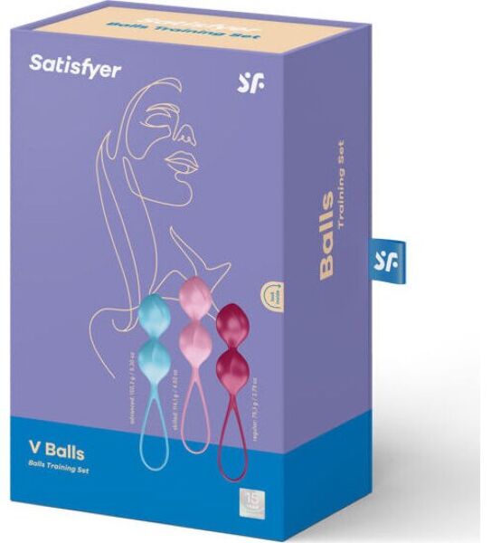 Palline vaginali Satisfyer V Balls, set di tre palline in turchese, rosa e rosso