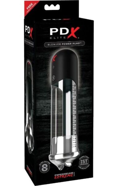 Pompa per pene Pipedream PDX Elite Blowjob Power Pump, con tubo trasparente e imboccatura morbida