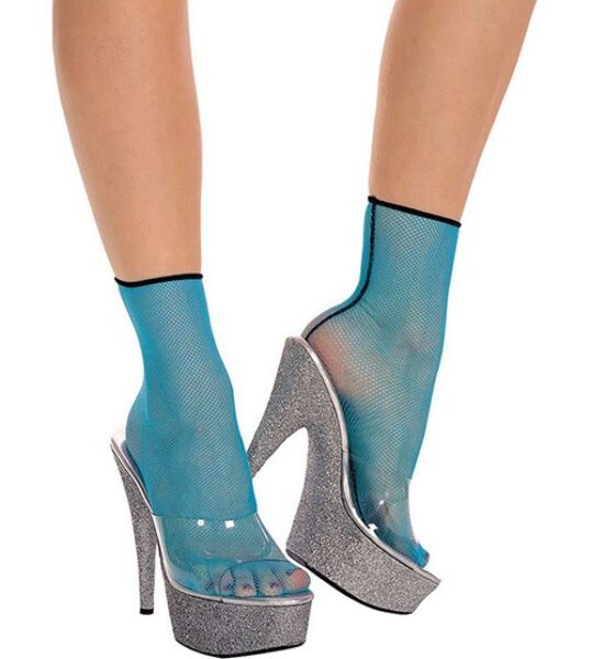 Calzino corto a rete Music Legs di colore turchese