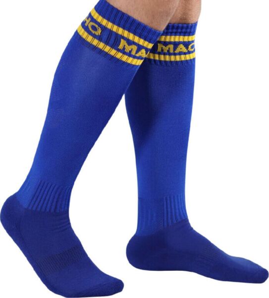 Calzini lunghi Macho Underwear stile calzettone da calcio, con il logo del marchio