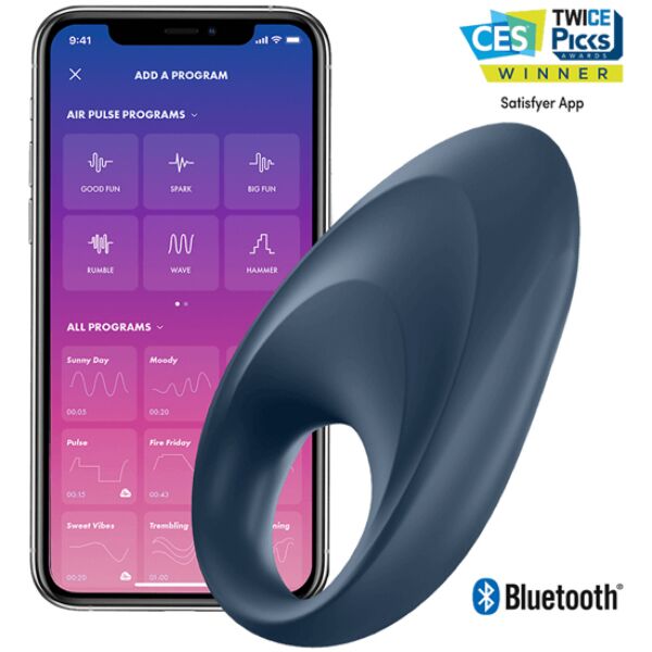 Anello vibrante Satisfyer Mighty One Connect App di colore blu