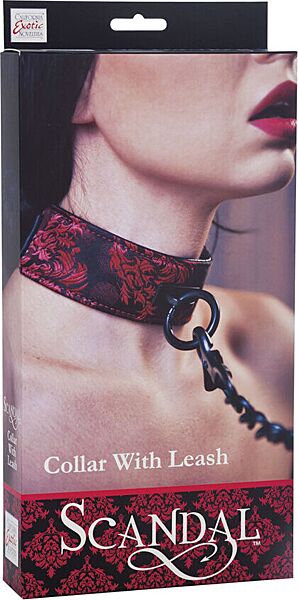 Collare CalExotics Scandal reversibile con guinzaglio a catena e broccato rosso e nero