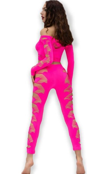 Completo top e leggings Chilirose CR 4632 senza cuciture, rosa neon