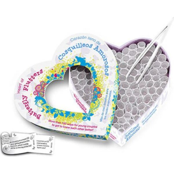 Gioco di coppia Tease & Please Cuore Cosquilleos de Amor, con i suoi bigliettini arrotolati e le pinzette