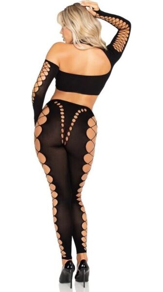 Completo Leg Avenue Notorious con top corto asimmetrico e leggings senza piede, in nero