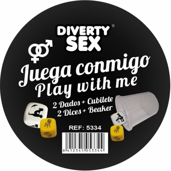 Gioco di dadi erotici Diablo Picante Juega conmigo, con due dadi e bicchiere trasparente