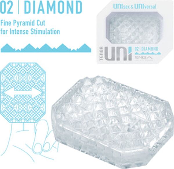 Masturbatore unisex Tenga UNI Diamond con la sua texture piramidale