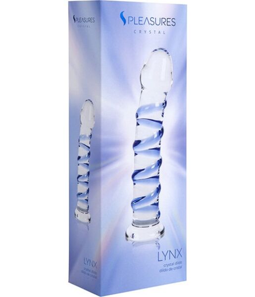 Dildo S Pleasures Crystal Lynx, trasparente con dettagli blu e rilievi a spirale