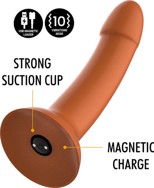 Dildo vibrante Mythology Rune Royal M, di colore oro, con la sua base a ventosa