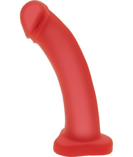 Dildo semirealistico S Pleasures Semirealist di colore rosso, con il fusto curvo e il glande marcato