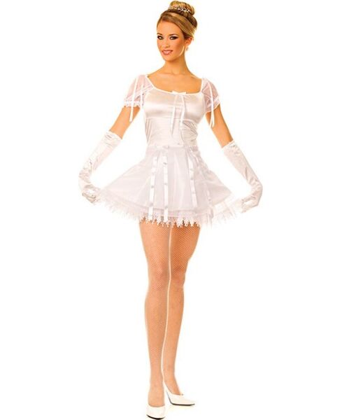 Costume da ballerina Music Legs S/M bianco, con abito in raso lucido e guanti in raso