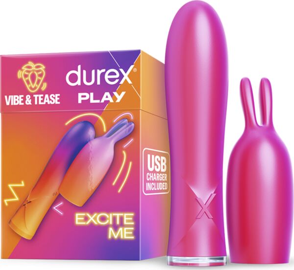 Bullet vibrante Durex Vibe & Tease rosa con il suo cappuccio a orecchie di coniglio