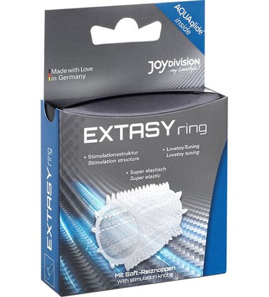 Anello fallico Joydivision Extasyring, in silicone trasparente con rilievi