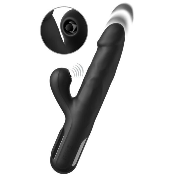 Vibratore rabbit nero Pipedream Sonix Silicone Thruster con corpo testurizzato e braccio clitorideo con linguette