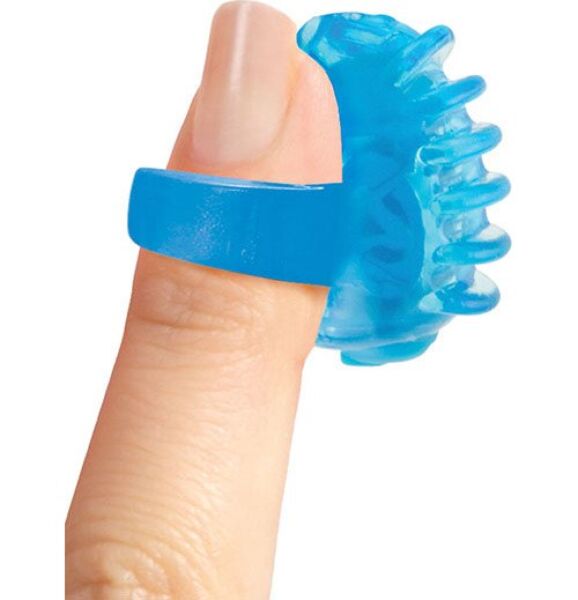 Vibratore da dito Screaming O Fingo Tips Blue, anello blu trasparente con rilievi