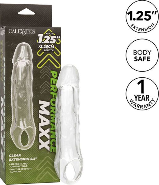 Guaina per il pene trasparente CalExotics Performance Maxx Clear Extension 5,5, con laccio scrotale