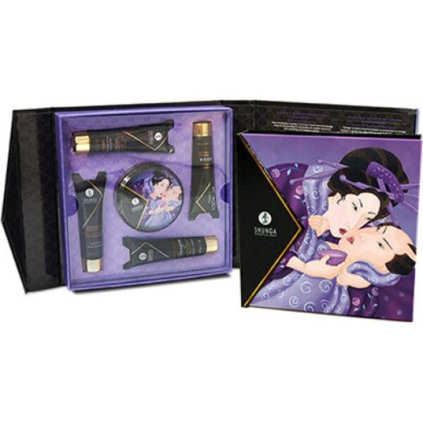 Kit Shunga Geisha's Secret Exotic Fruits con i suoi cinque prodotti in formato mini e il cofanetto