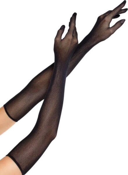 Guanti a rete neri Leg Avenue Opera Length Fishnet Gloves, di lunghezza opera