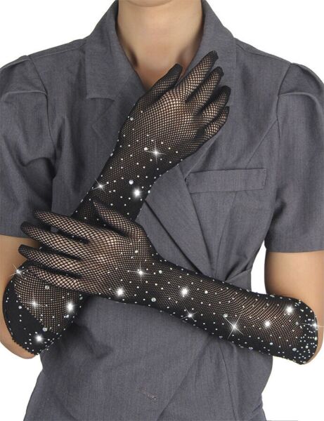 Guanti Subblime neri scintillanti con applicazioni di strass