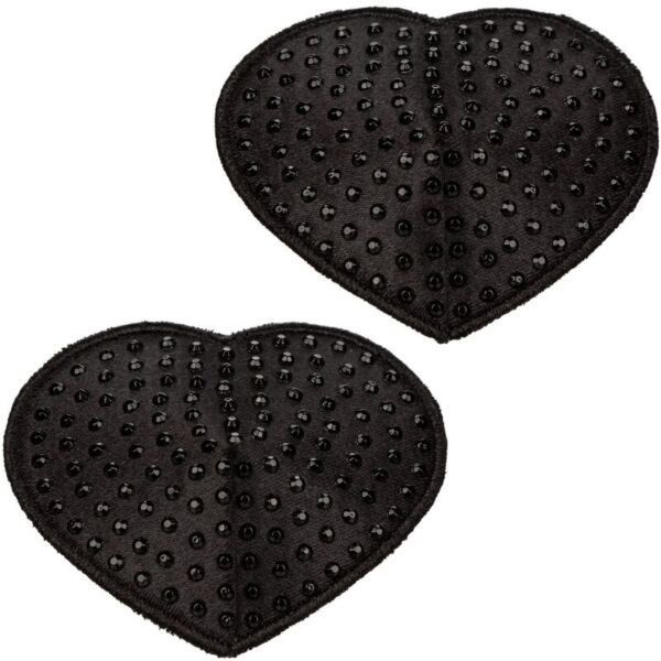 Copricapezzoli Radiance Pasties Heart di CalExotics, due cuori neri con gemme