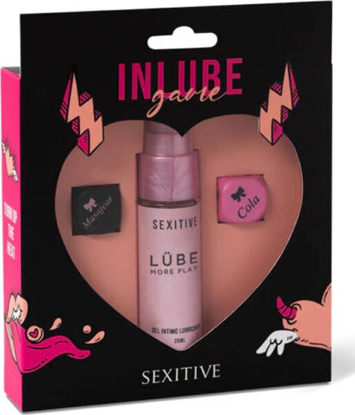 Gioco erotico Sexitive Inlube Game con i suoi due dadi e il gel lubrificante